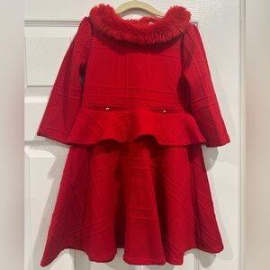 Janie and Jack Red Faux Fur Collar Holiday/Formal Dress. Girl’s Size 6